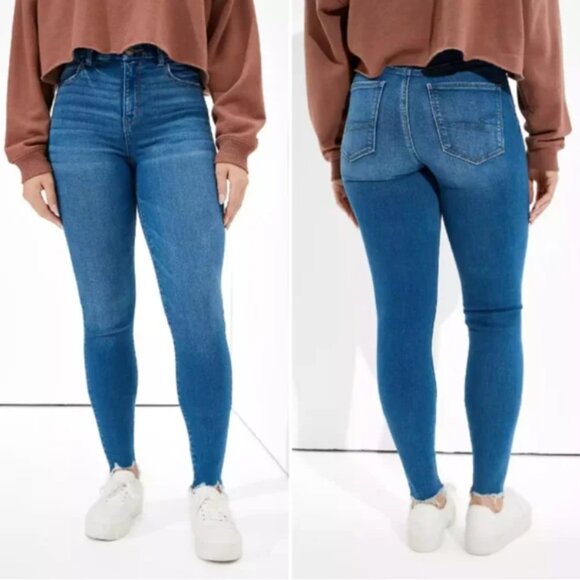 American Eagle Outfitters Denim - American Eagle Curvy Hi-Rise Jeggings Raw Hem Medium Wash Size 18 Regular